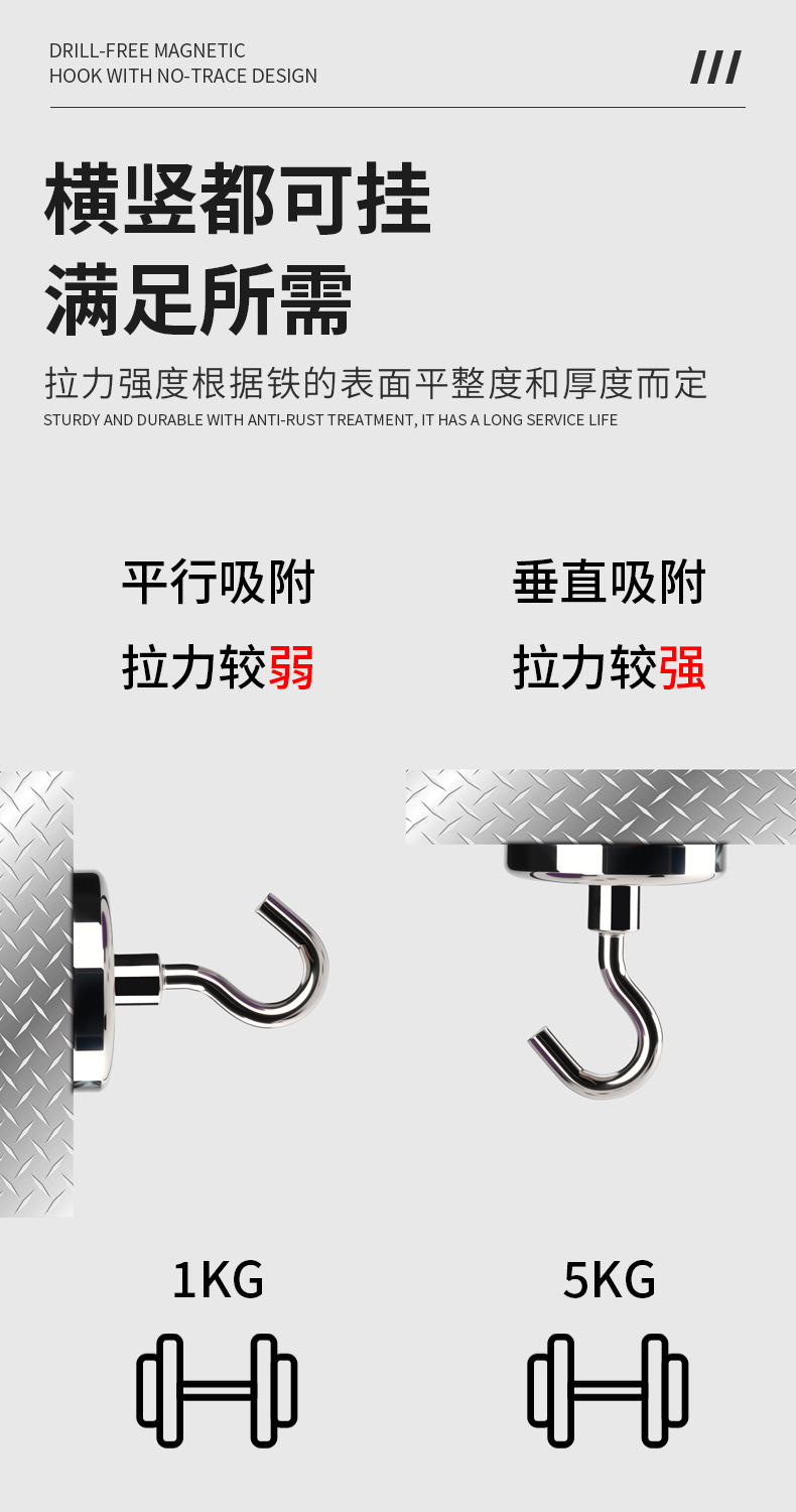 The manufacturer supplies neodymium iron boron strong magnetic hooks, traceless household nickel-plated and oxidized door rear hook magnets pic 7