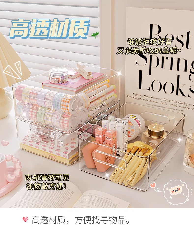 越图亚克力收纳盒桌面化妆品透明塑料收纳筐护肤品梳妆台杂物盒子详情5