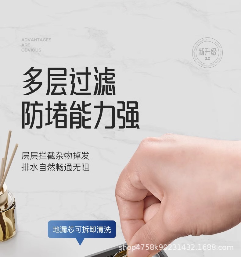 不锈钢密封防臭地漏卫生间下水道地漏厨房浴室洗衣机排水方形地漏详情17