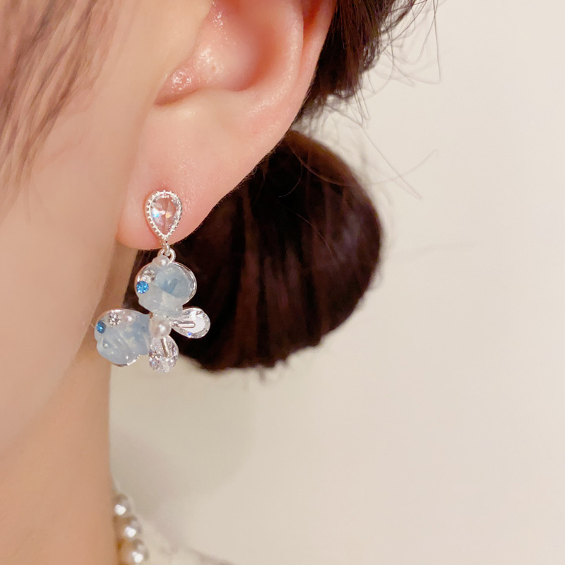 夏季小清新水晶蝴蝶耳坠女s925银针小众气质简约甜美百搭耳环批发详情9