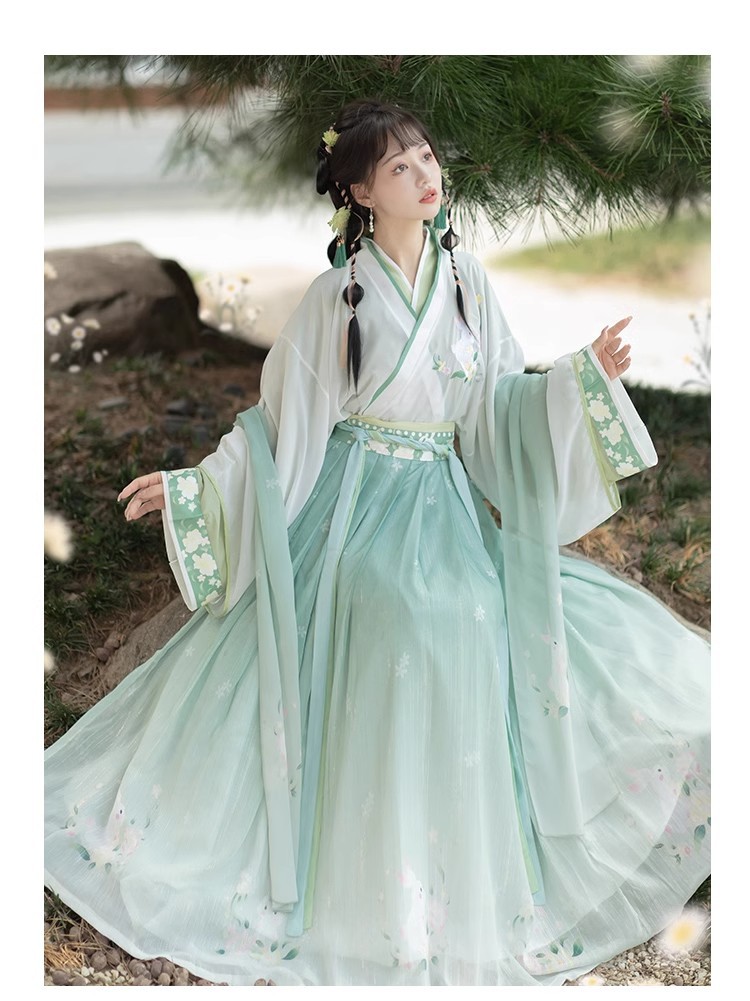 National trend embroidered waist-length cross-neck blouse and skirt set, adult Hanfu, female student chest-length printed spring and autumn style pic 14