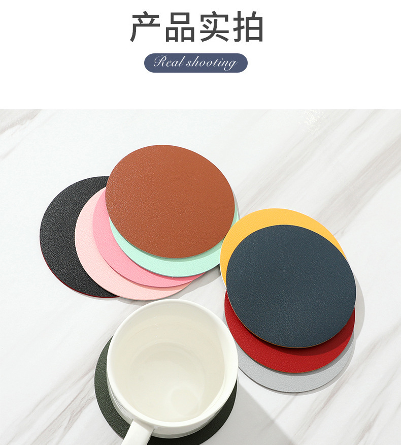 Wholesale INS simple leather PVC teacup MATS, double-layer waterproof round home and hotel heat insulation MATS, with LOGO available pic 5