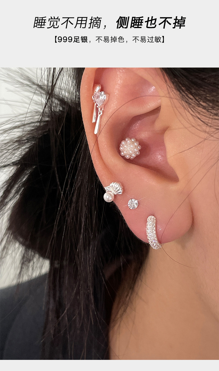 999 sterling silver exquisite zircon heart-shaped small ear studs for women on Instagram, a unique and high-end style of Korean-style sweet earrings pic 7