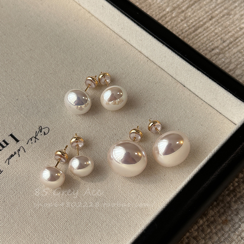 Shijia Steamed Bun Powder White Pearl Stud Earrings S925 Silver Needle, a niche high-end and versatile new type of earrings wholesale pic 8