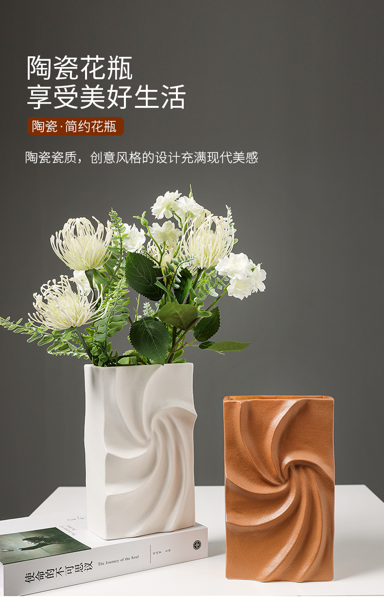 2025 High-end square ceramic vase decoration, European-style creative living room entrance TV cabinet, flower arrangement, fresh water cultivation vase decoration pic 1