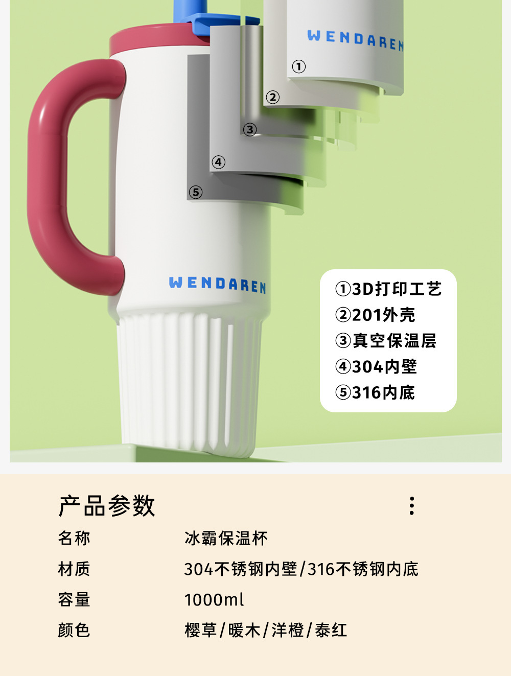 Simple and elegant solid-color double-drinking insulated cup, large capacity, high appearance level for girls, water cup with straw, car ice cup pic 10