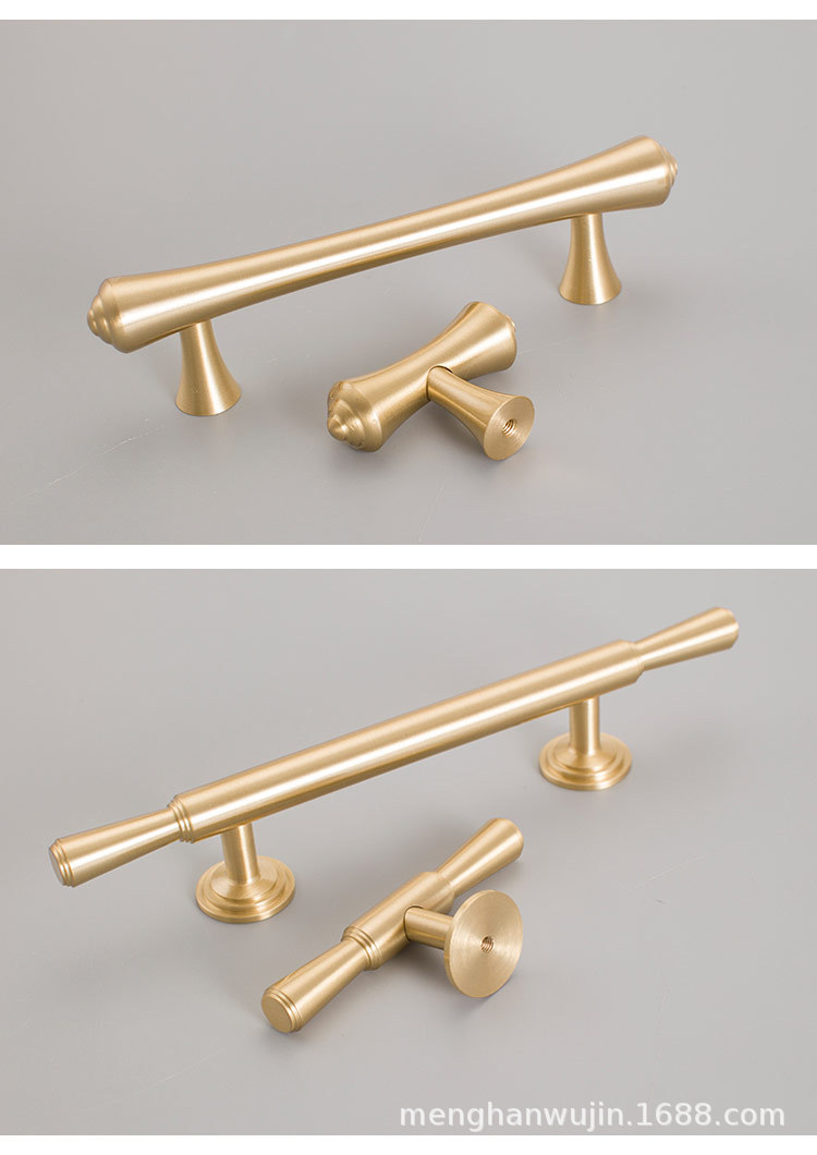 2022新款厂家直供现代简约黄铜门把手橱柜鞋柜衣柜柜门金色铜拉手详情20
