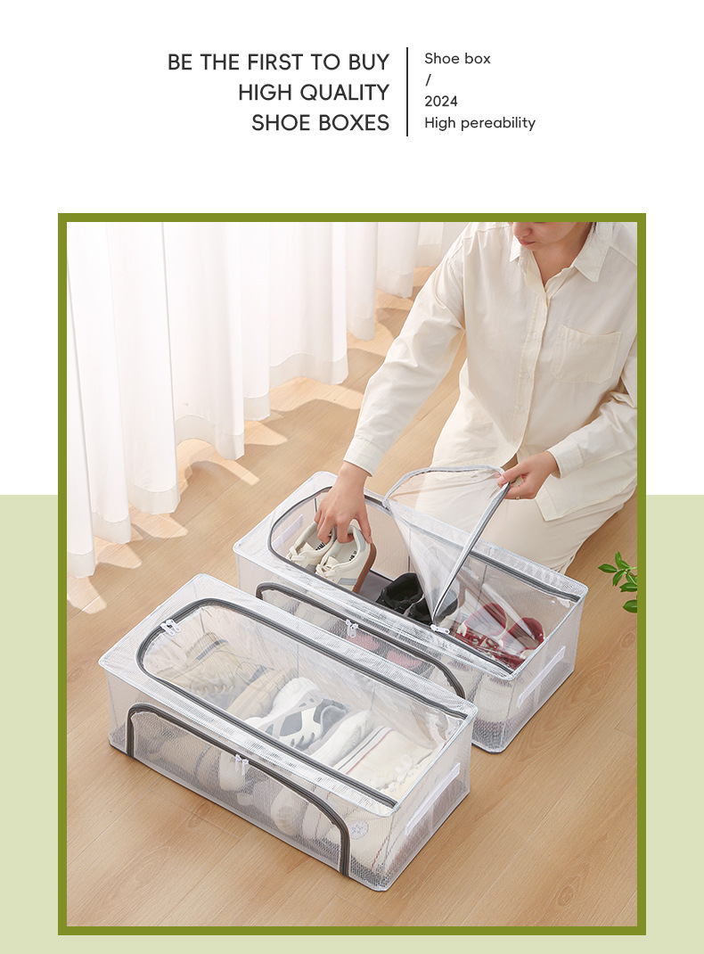 Household transparent shoe storage box, shoe and boot storage box, steel frame, foldable, bed bottom storage, dust-proof shoe box, no installation required pic 2