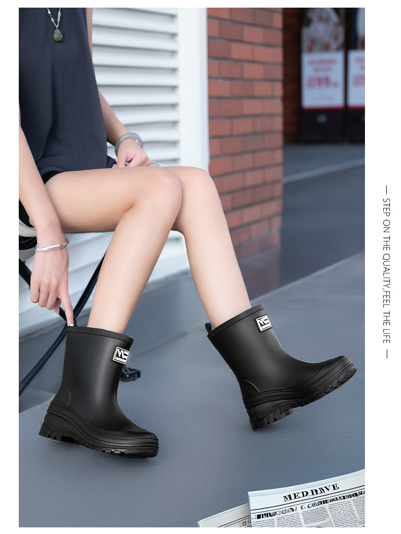 跨境中筒雨鞋女款厚底束口雨靴户外防滑涉水胶鞋露营赶海时尚水靴详情18