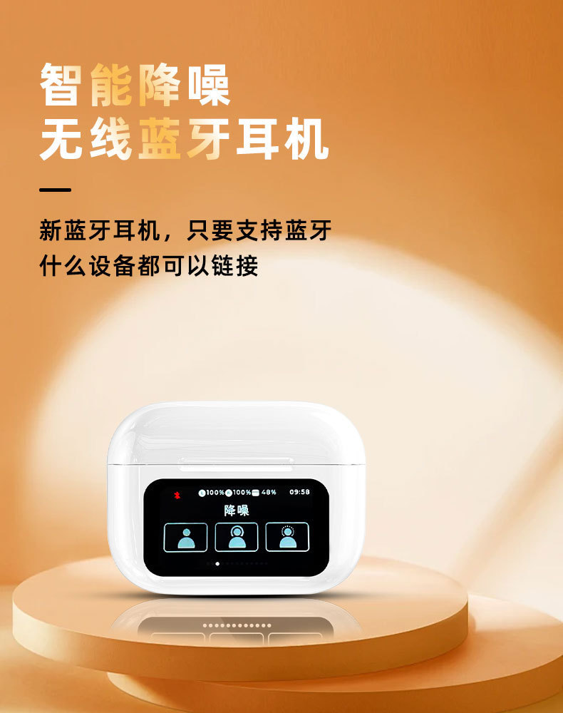跨境A9pro入耳式彩屏蓝牙耳机多功能触控屏ANC+ENC降噪智能耳机详情3
