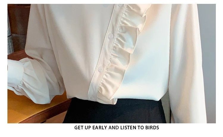 Irregular ruffled lapel shirt top for women, a unique and stylish autumn/winter 2025 new style shirt pic 5