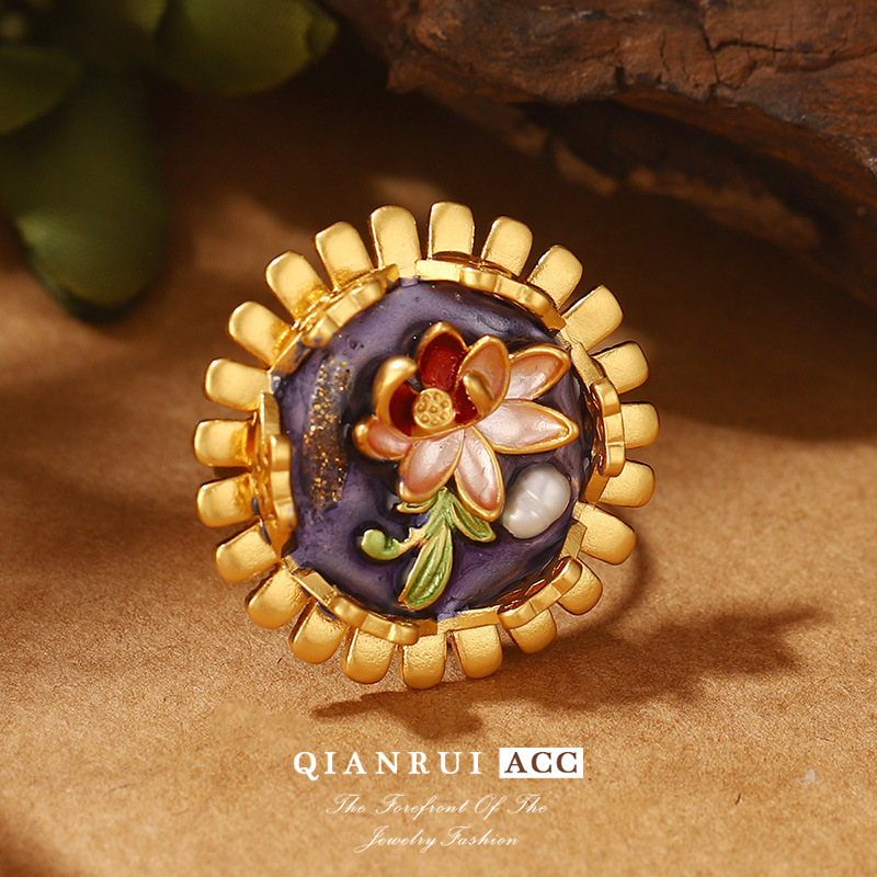 恶魔之眼珍珠夸张开口戒指莫奈花园油画系列流苏花卉珐琅耳环批发详情21