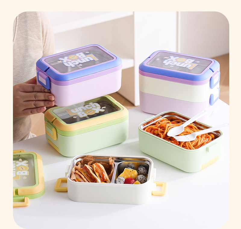 Alto nivel de apariencia ins cream wind simple estilo japonés bento box con tapa portátil trabajador de oficina caja de comida de compartimento caja de comida de plástico pic 13