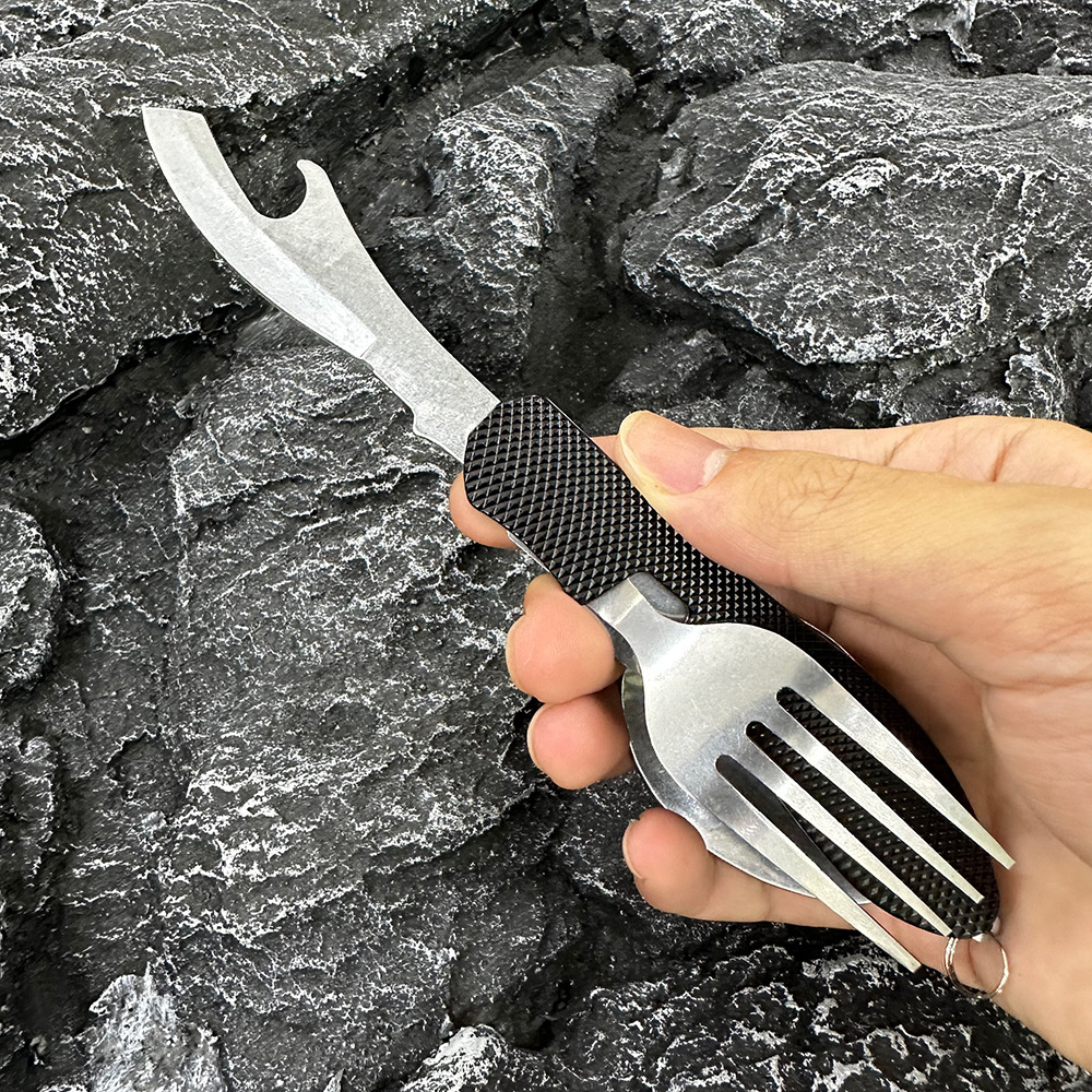 Mini folding knife, fork and spoon set, detachable combination, outdoor mountaineering and travel tableware, multi-opening aluminum handle Swiss knives pic 16