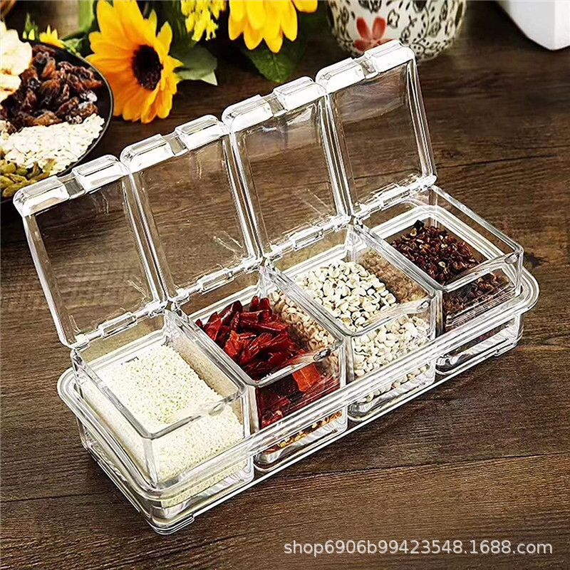 4格组合PS高透调味罐盒套装 调味罐厨房用具厨房小工具调料盒定详情2