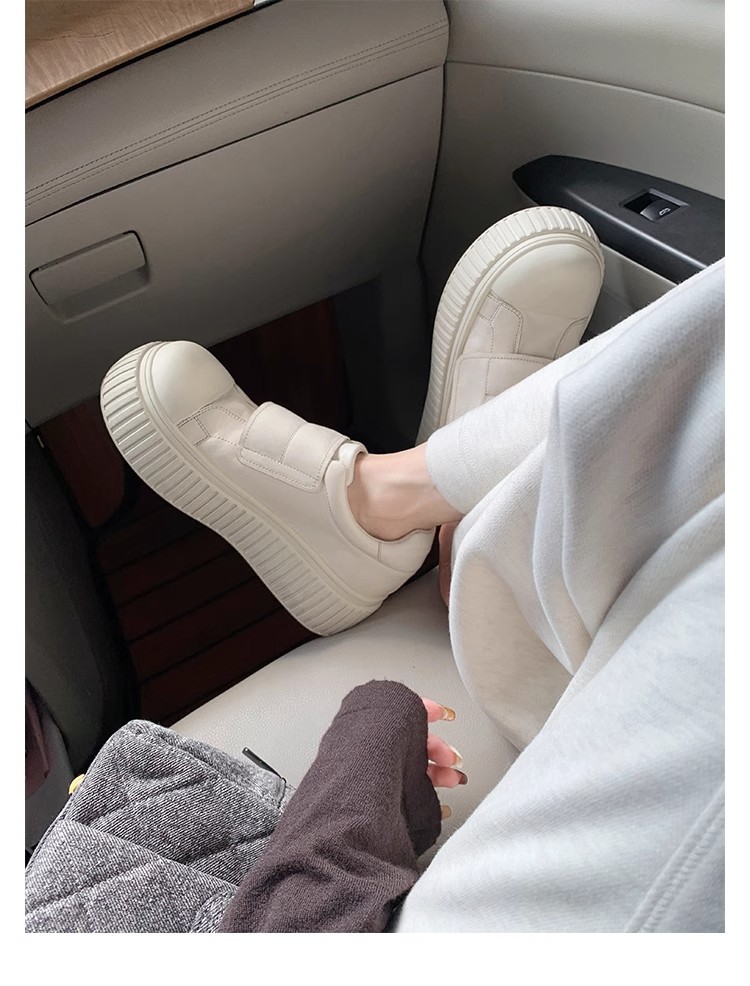 葡萄妈同款水洗马皮圆头魔术贴百搭厚底低帮休闲饼干板鞋女详情33