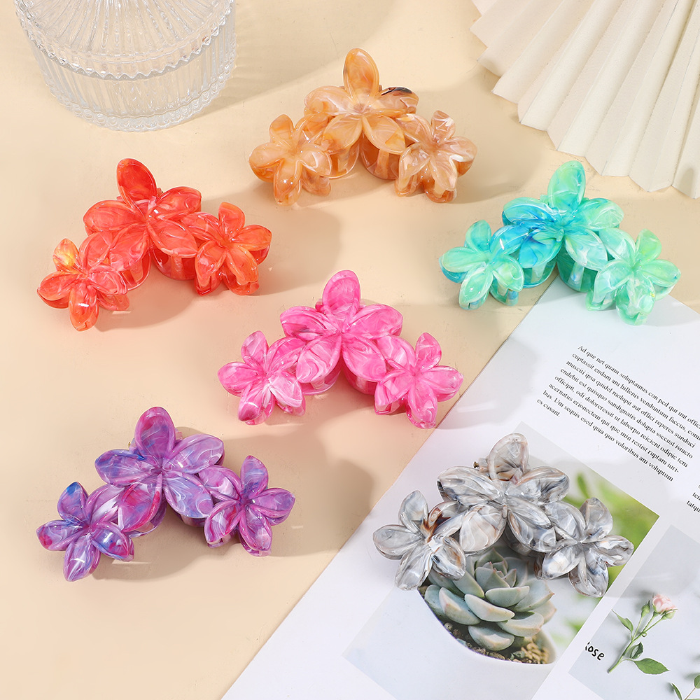 跨境爆款大号鸡蛋花抓夹百搭大理石纹鲨鱼夹渐变紫金花发饰多巴胺详情4