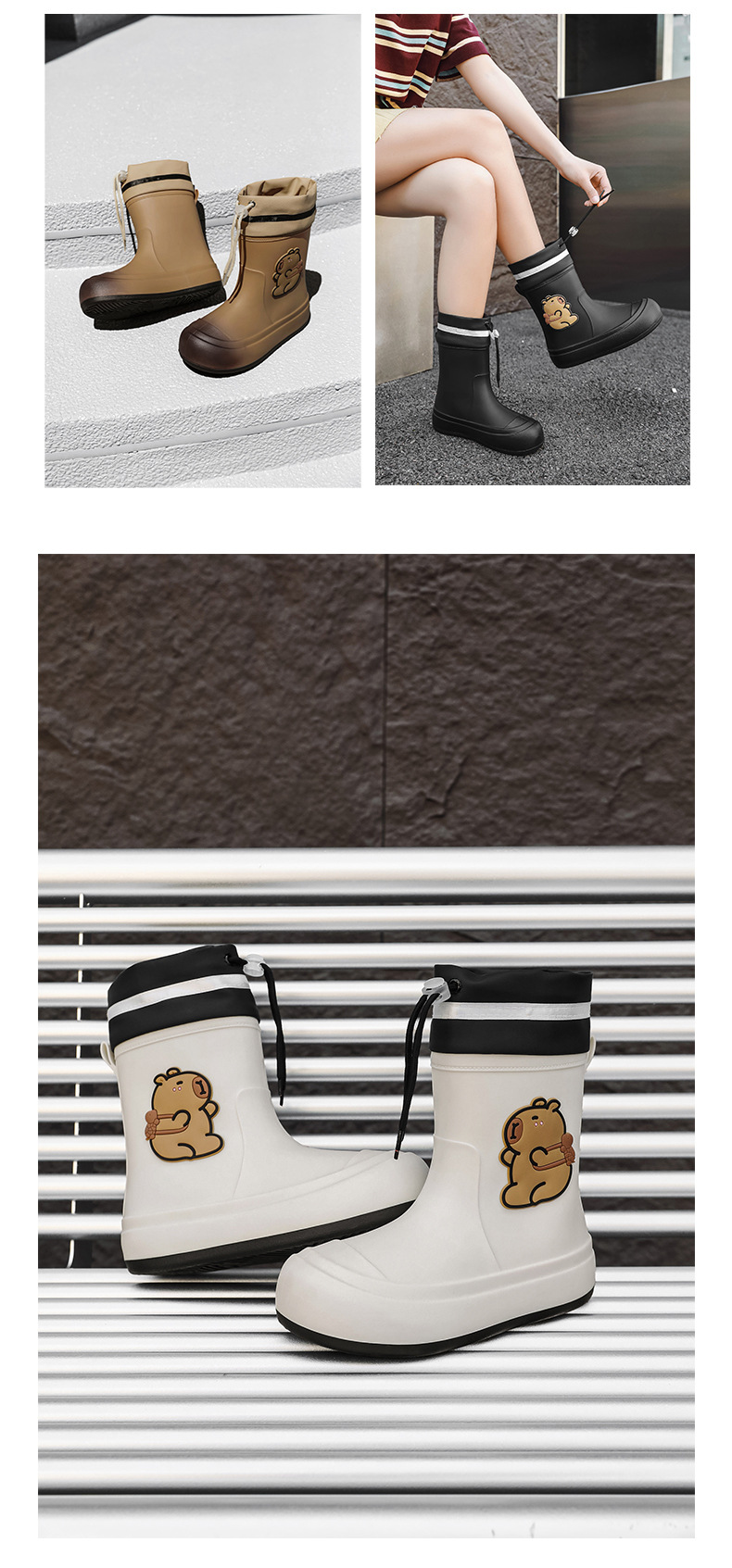 网红卡通时尚雨鞋女款外穿收口防水鞋防滑亲子雨靴女学生可爱胶鞋详情11