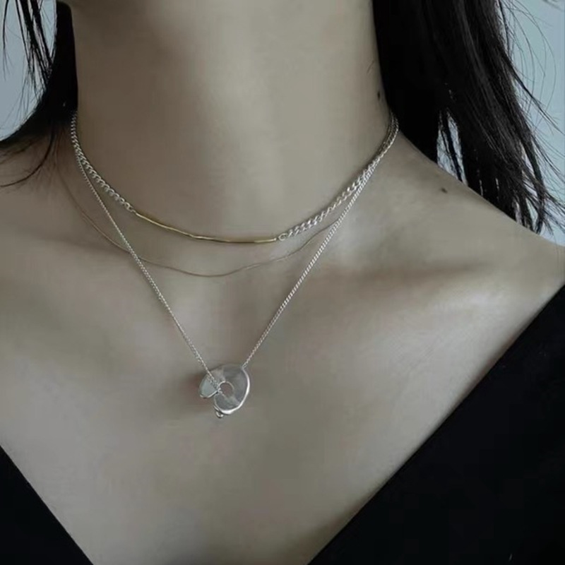 日系小众设计松本惠奈联名款金银拼色OT扣项链双层两用毛衣链女详情6