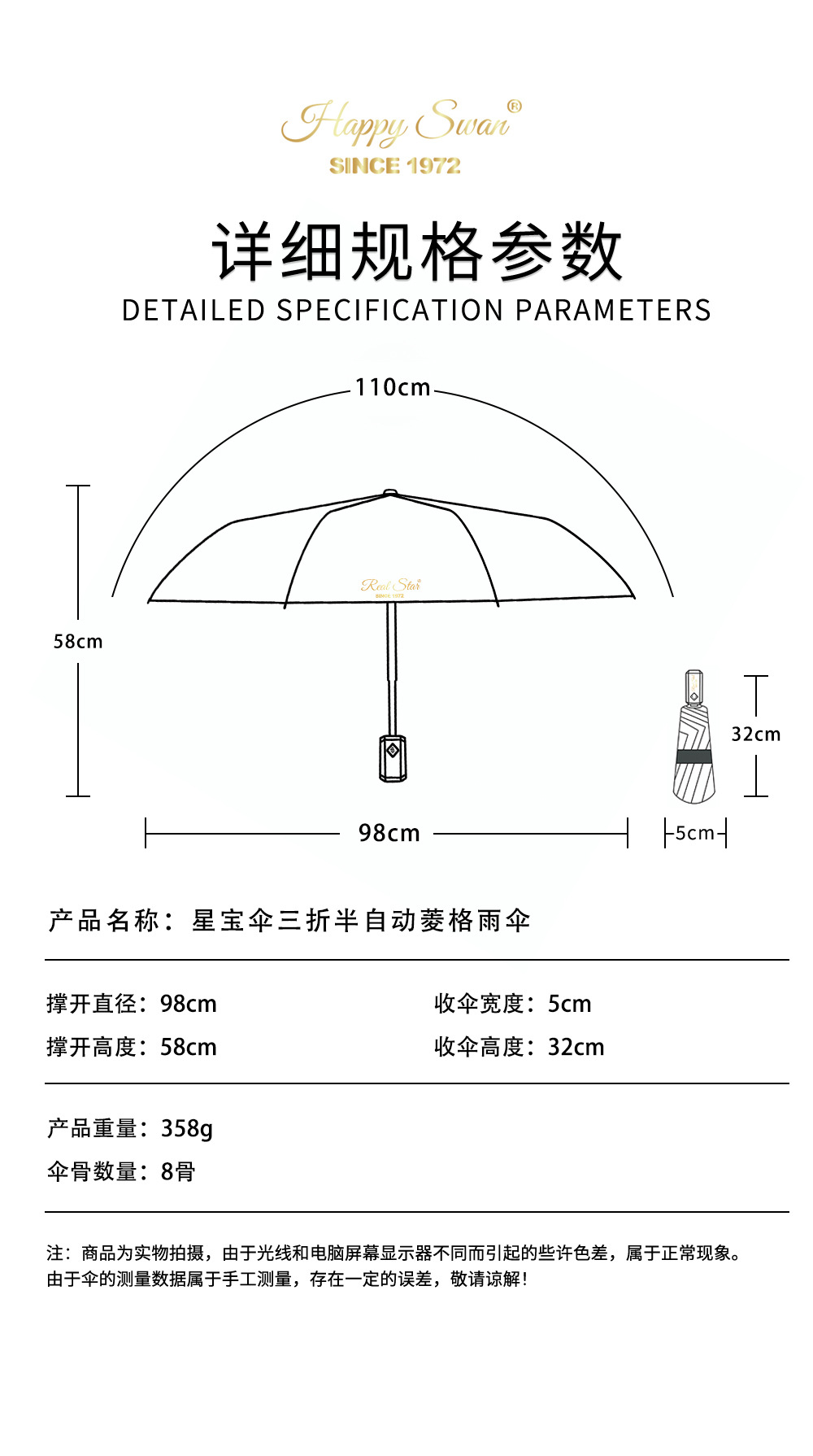 菱格高颜值三折半自动伞8骨雨伞欧美外贸现货日用挡风遮阳防雨创意伞具详情21