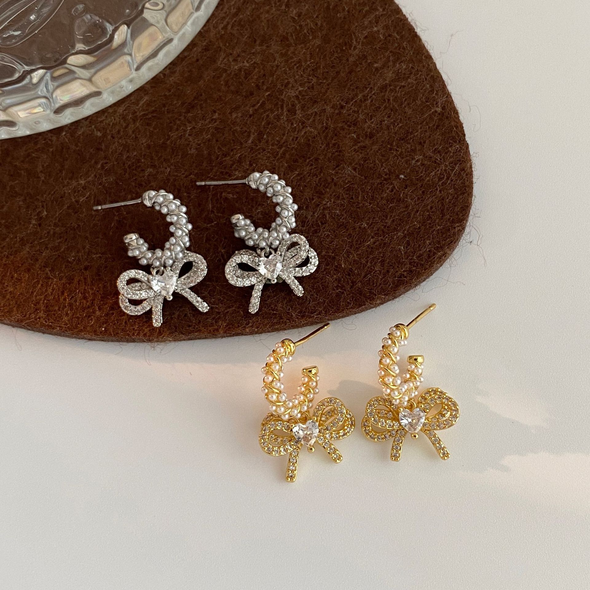 新款时尚耳环设计爱心精致蝴蝶结超闪超仙轻奢日韩珍珠甜美清新女详情1