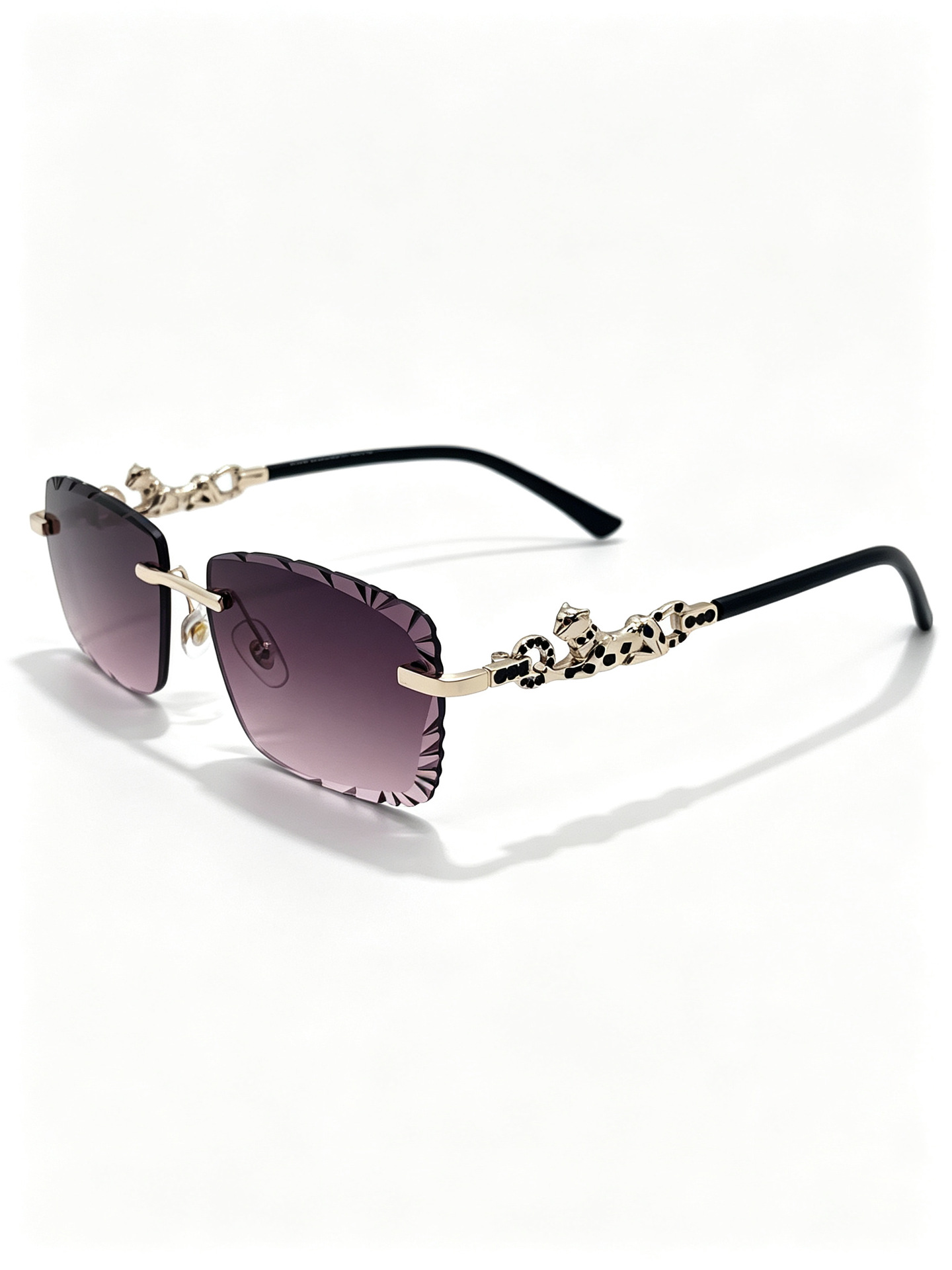 New cross-border unisex frameless sunglasses with rectangular leopard head decoration, retro street style glasses and UV-resistant sunglasses pic 7