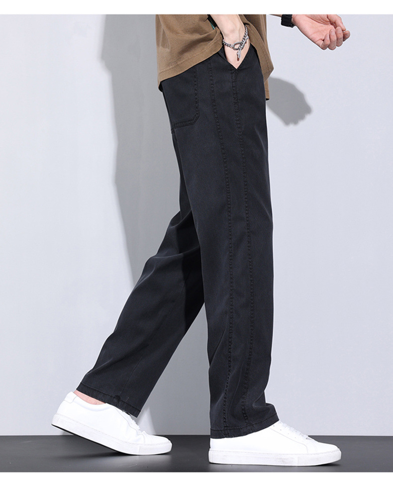 啄木鸟冰丝休闲裤子男士夏季薄款潮牌宽松天丝柔软牛仔五分长裤详情25