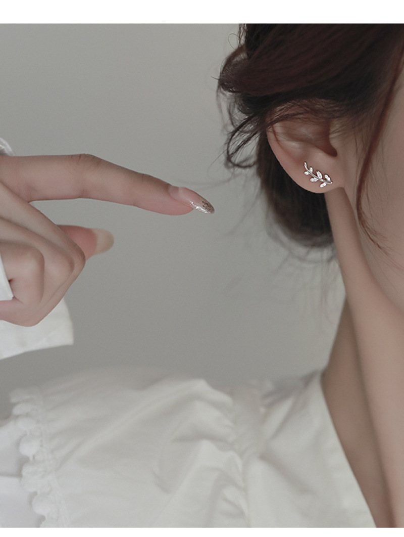 s925纯银树叶耳钉女夏季2023年新款潮小众设计简约小清新花朵耳饰详情9