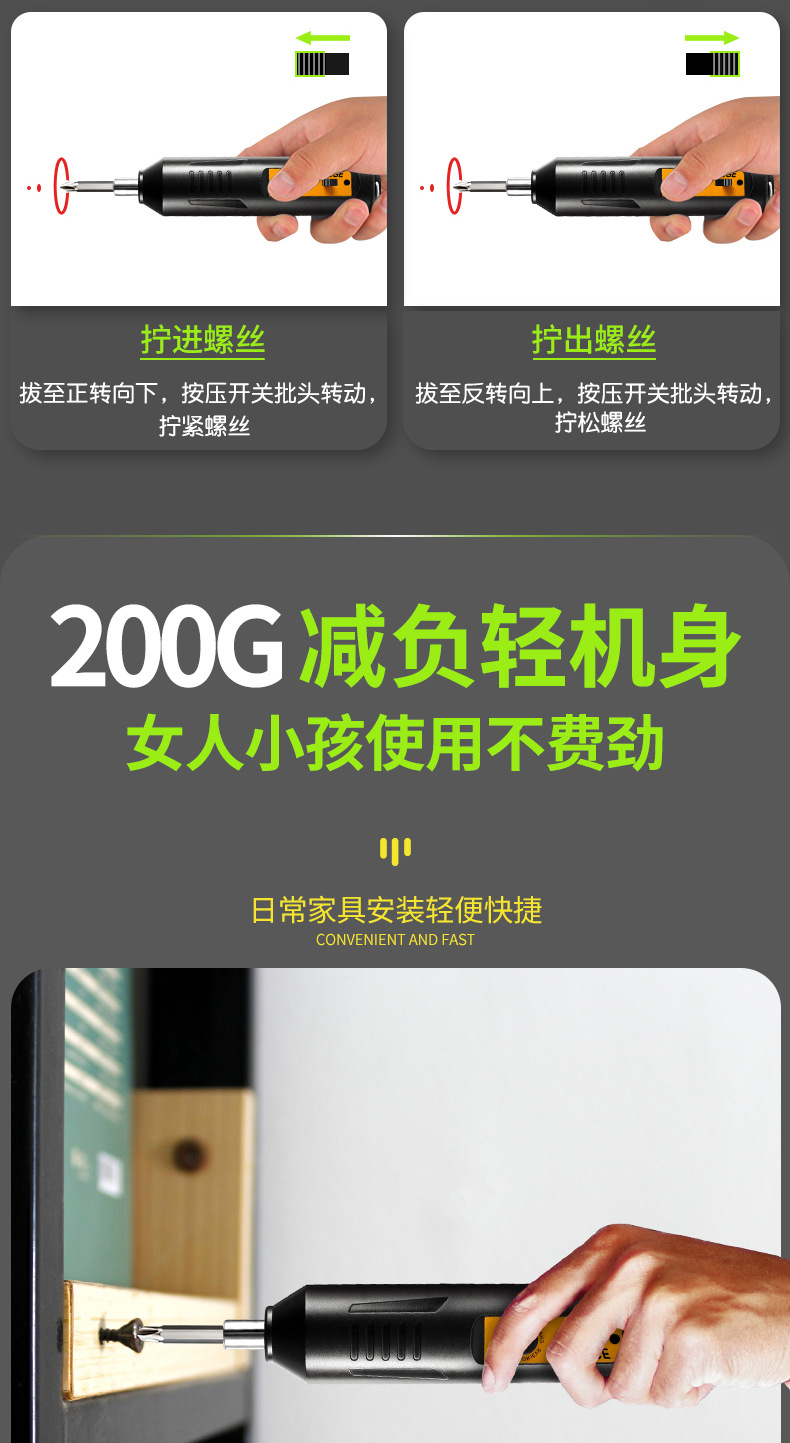 电动螺丝刀家用充电式迷你手电钻小型冲击起子机锂电工具套装批发详情11