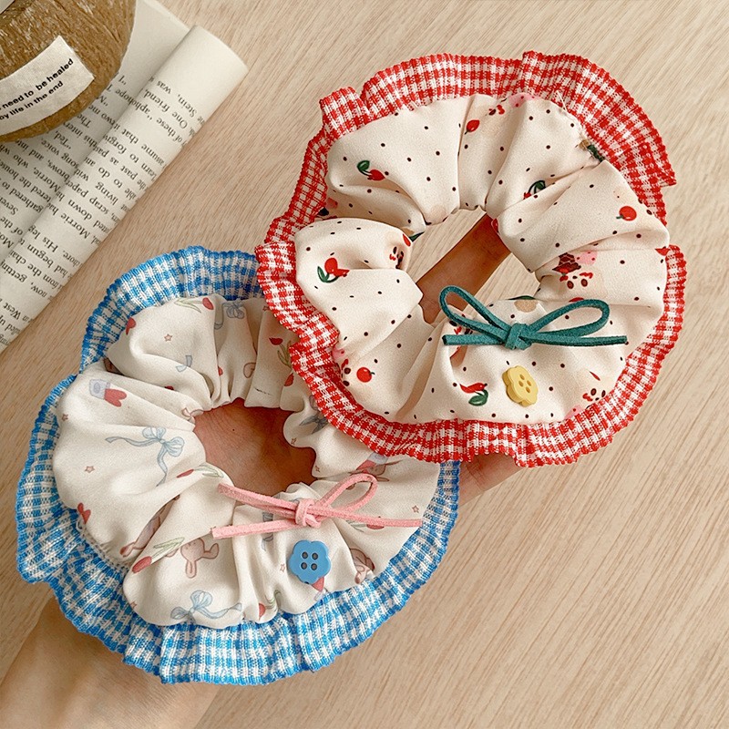 甜美清新蝴蝶结韩系大肠发圈蕾丝花边新款马尾发绳少女心头绳发饰详情4