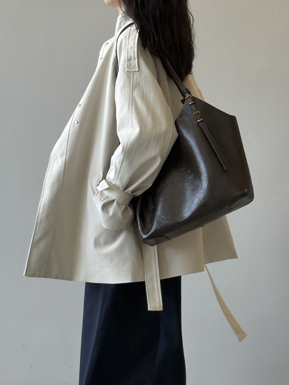 Yan Shuang British-style stand-up collar trench coat for women, autumn loose, casual, lace-up, waist-cinching short style 82585 pic 26