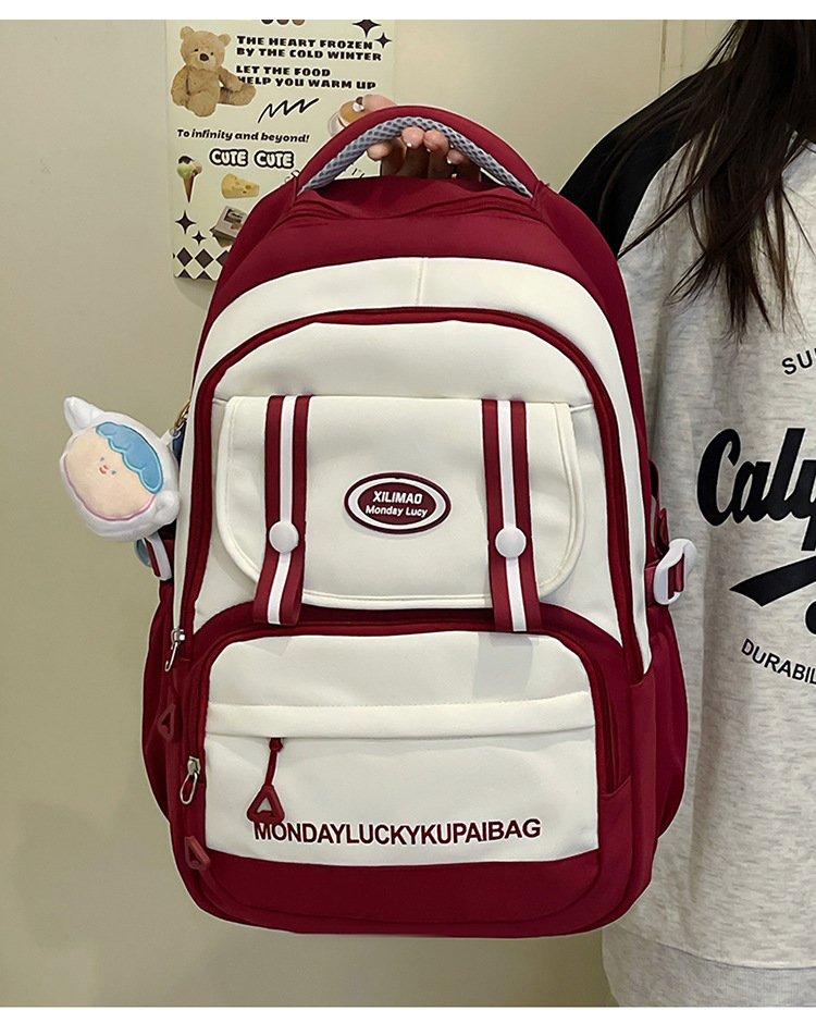 2024新款初高中学生书包小背包撞色小学生旅游出行背包简约双肩包详情2