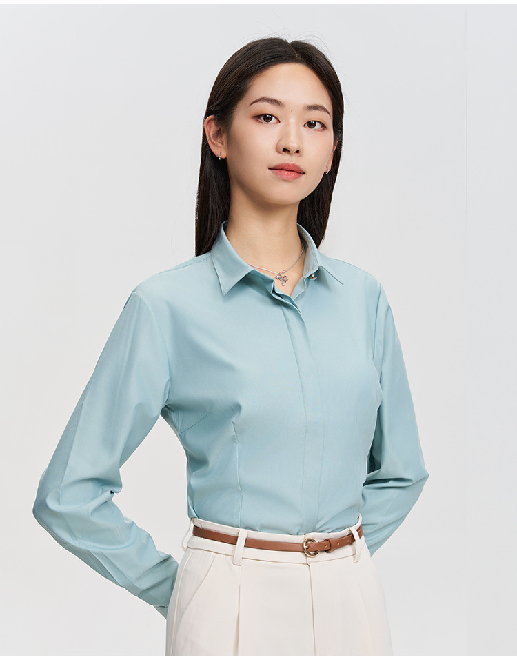 竹纤维衬衫女夏季斜纹长短袖免烫凉爽垂感休闲通勤职业正装薄外套详情6