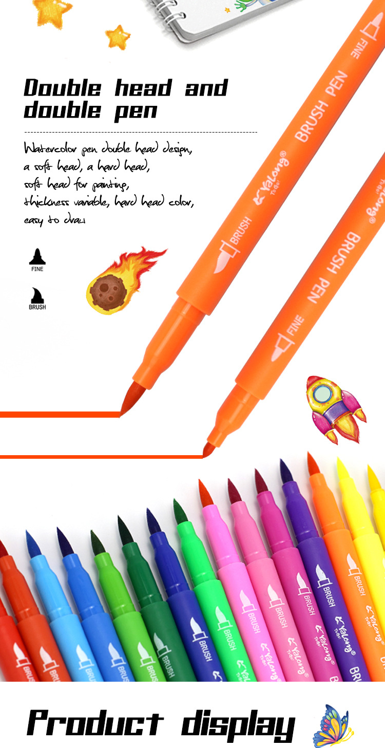 Yalong Cross-border Pen Tip Watercolor Pen 12/18/24 Color Brush Soft Pen Tip Round Rod Children's Painting Pen Art Set pic 3