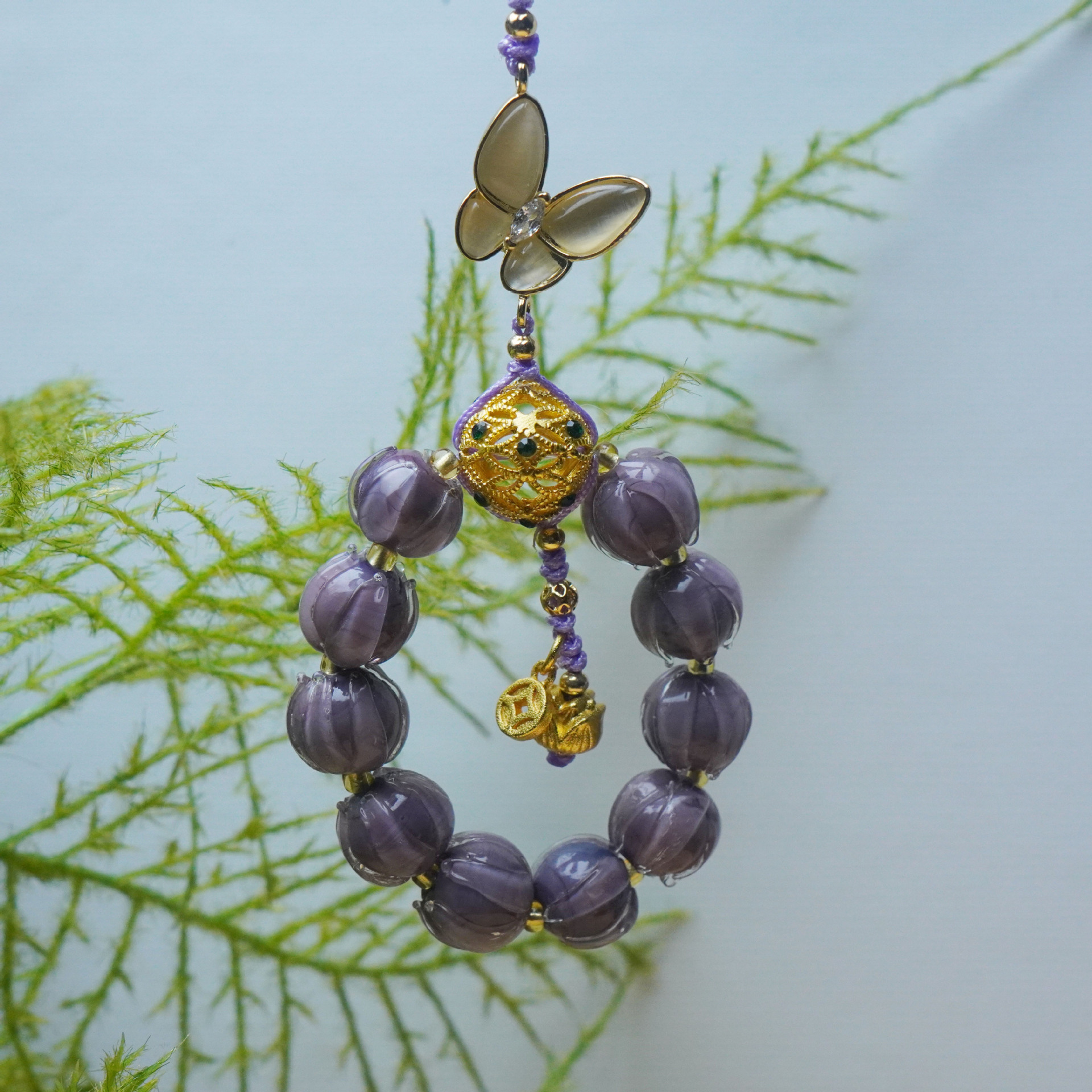 寺庙同款暮山紫琉璃铃兰花串珠国风手机车挂挂件装饰包包饰品挂饰详情2