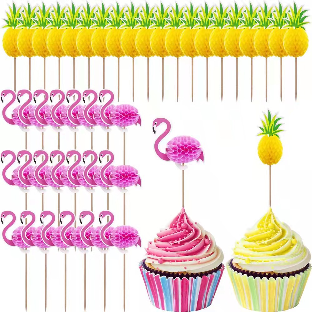 50 flamingo skewers, pineapple skewers, disposable fruit skewers, cold cocktails to decorate a Hawaiian party pic 5