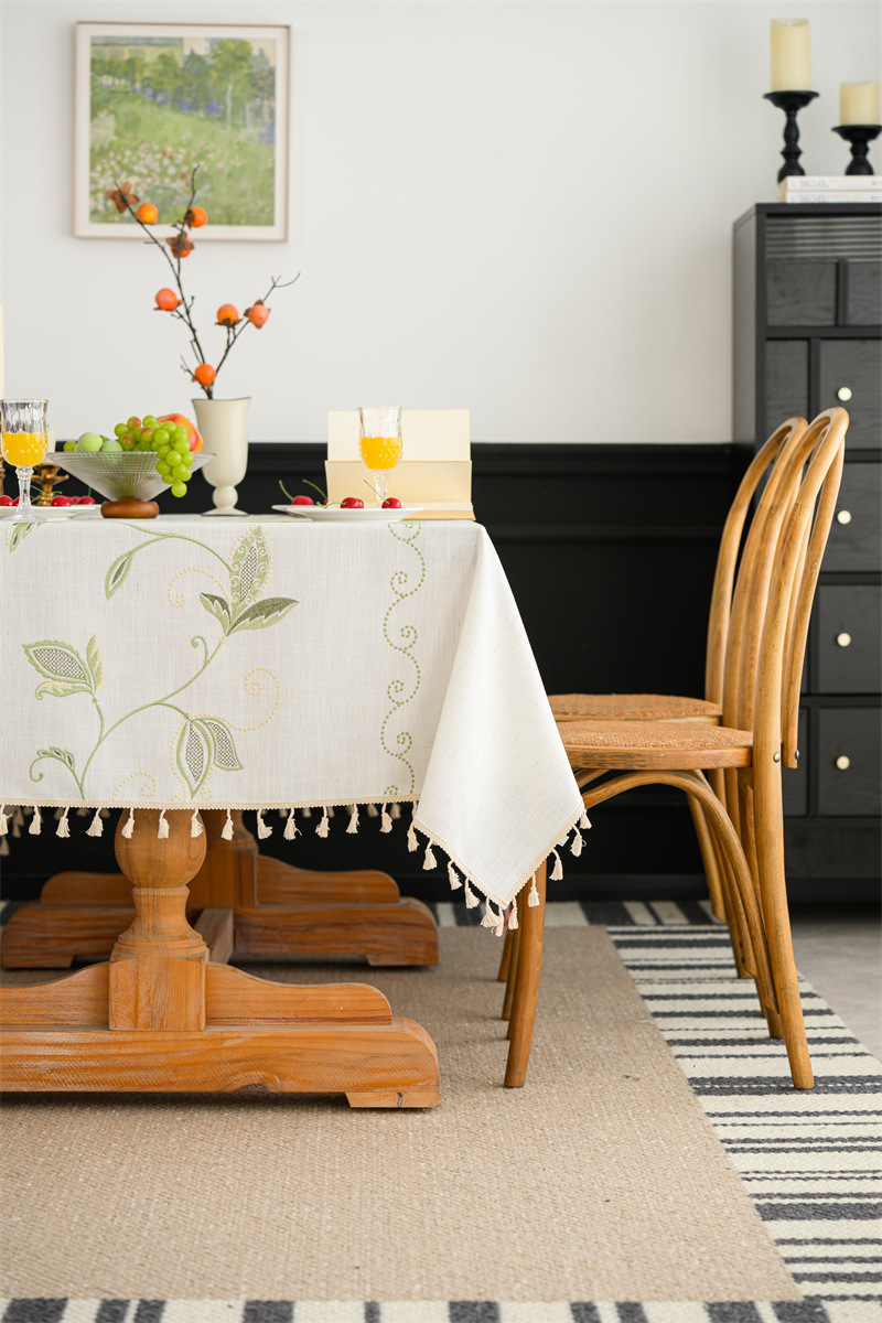Amazon cross-border embroidered checkered flower tassel tablecloths, rectangular coffee tables, tablecloths and table coverings manufacturer embroidery pic 14
