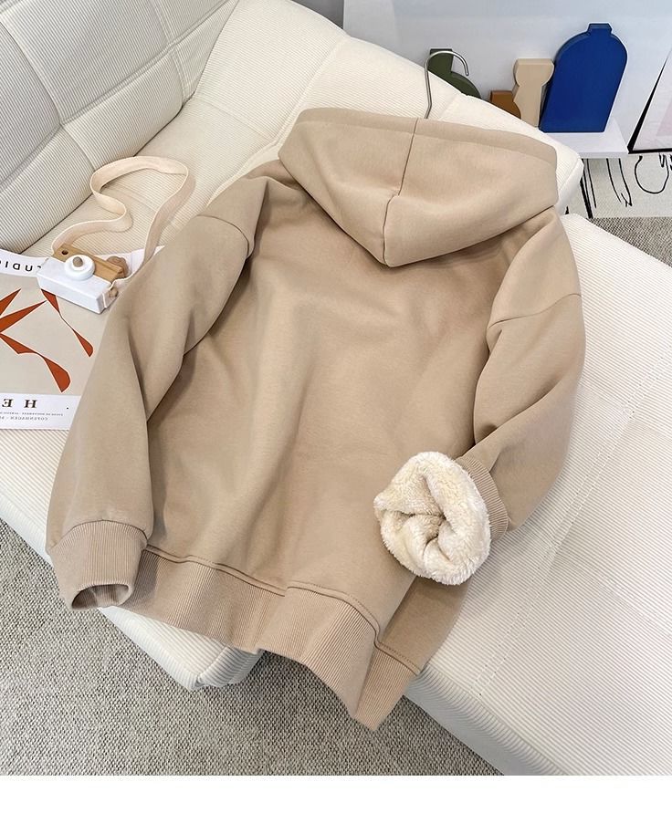 加绒加厚连帽羊羔绒卫衣女秋冬新款女士宽松保暖长袖开衫拉链外套详情11