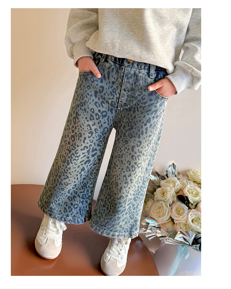 女童裤子2025新款儿童春装春秋季洋气时髦牛仔裤女宝宝豹纹阔腿裤详情9