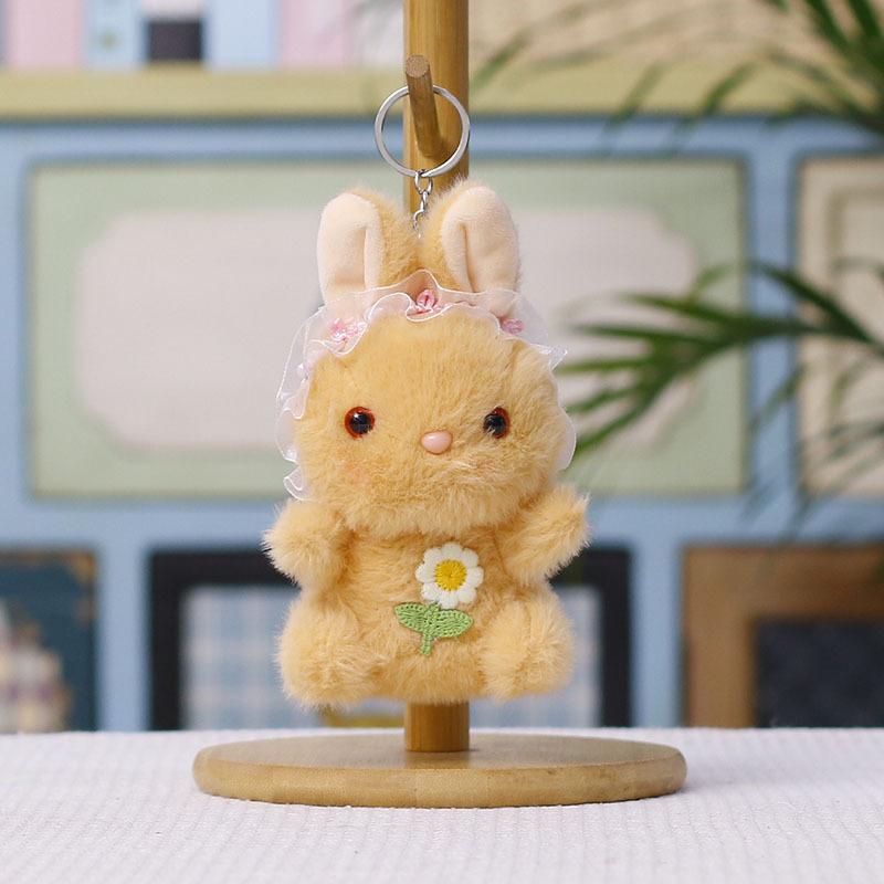 Cartoon headscarf, flower-hugging rabbit pendant, cute plush toy doll, bag, hanging decoration, doll, keychain, doll pic 5