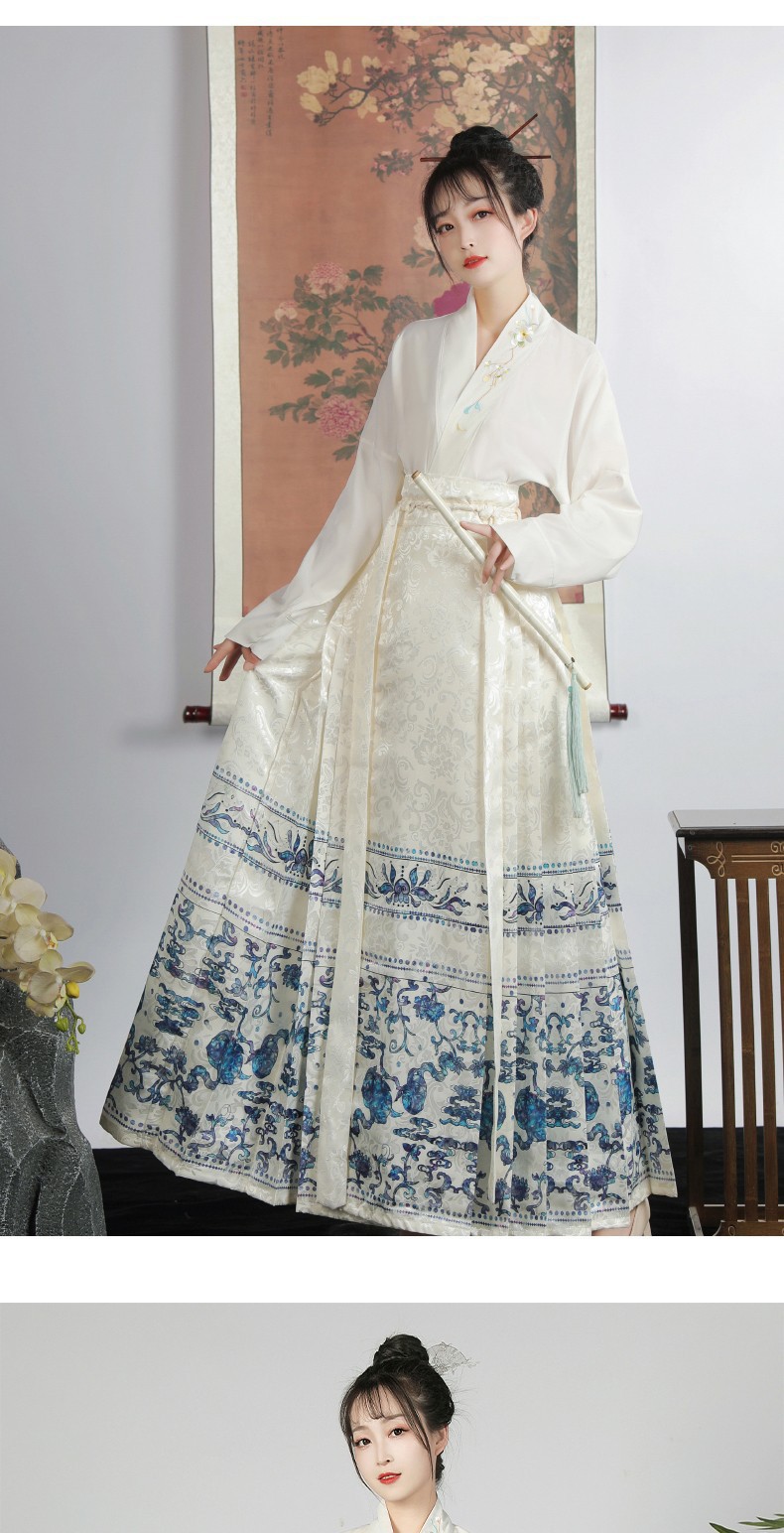 原创马面裙全套一整套【青花】明制刺绣汉服女飞机袖中国风日常穿国潮详情15