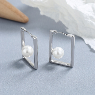 珍珠满钻耳环女925纯银小众轻奢设计圈圈耳扣法式高级感贝珠饰品详情3