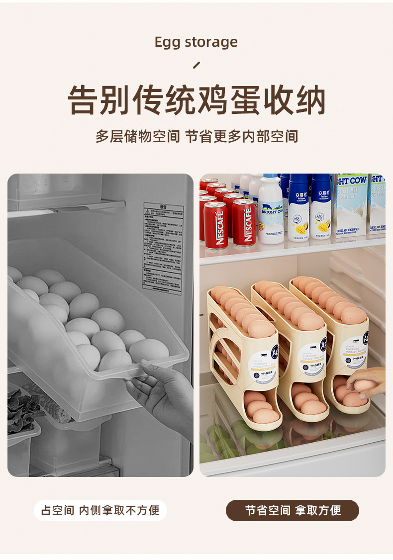 Slide rolling egg storage box, storage for the side door of household refrigerator, kitchen egg retrieval wonder, new automatic rolling egg rack pic 6