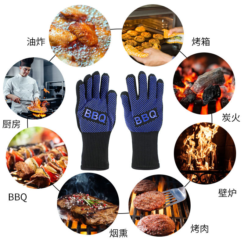 现货耐高温800度BBQ阻燃防火烧烤五指手套隔热硅胶微波炉烤箱手套详情18