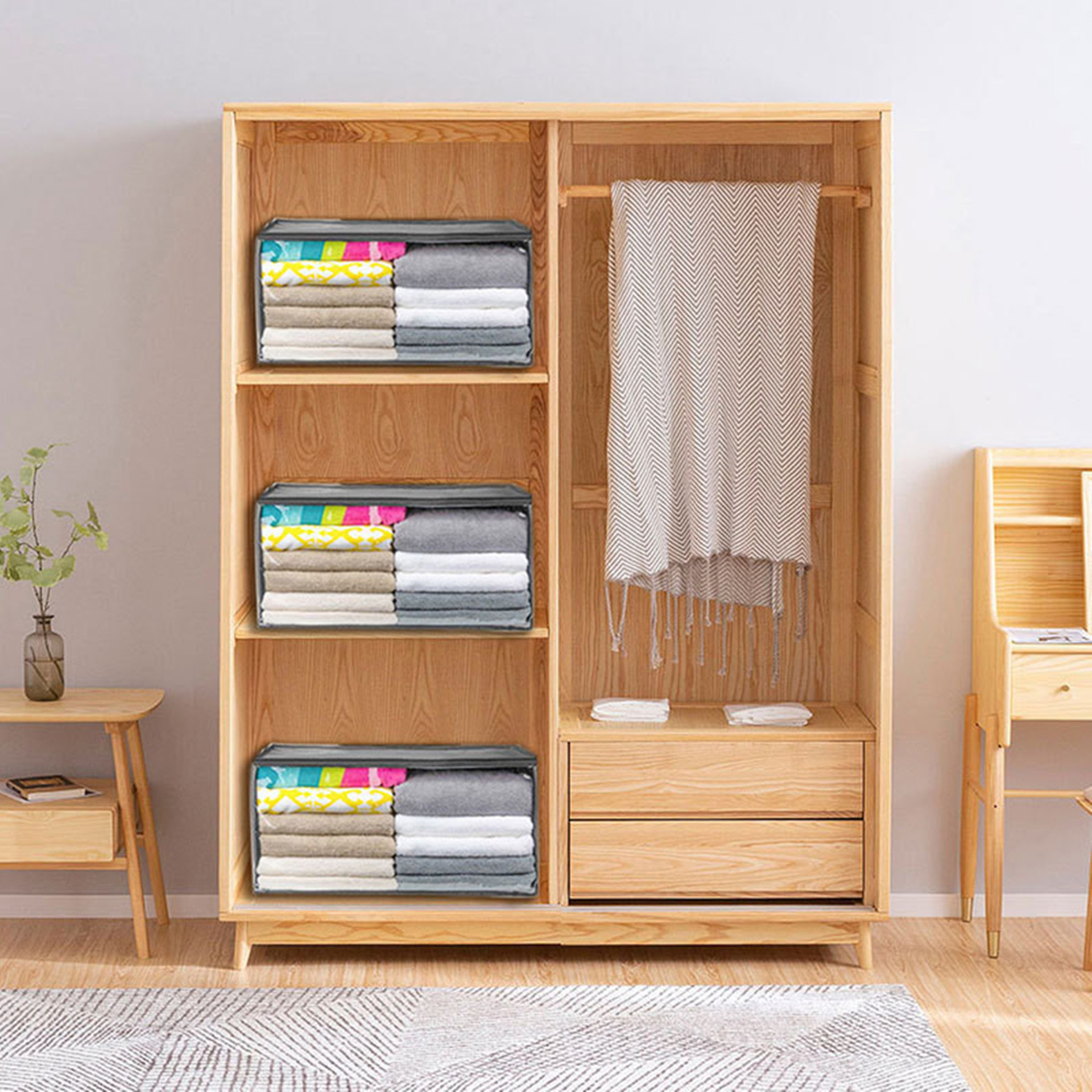 跨境衣服无纺布折叠衣物衣柜被子收纳袋收纳箱防尘可视款整理袋详情3