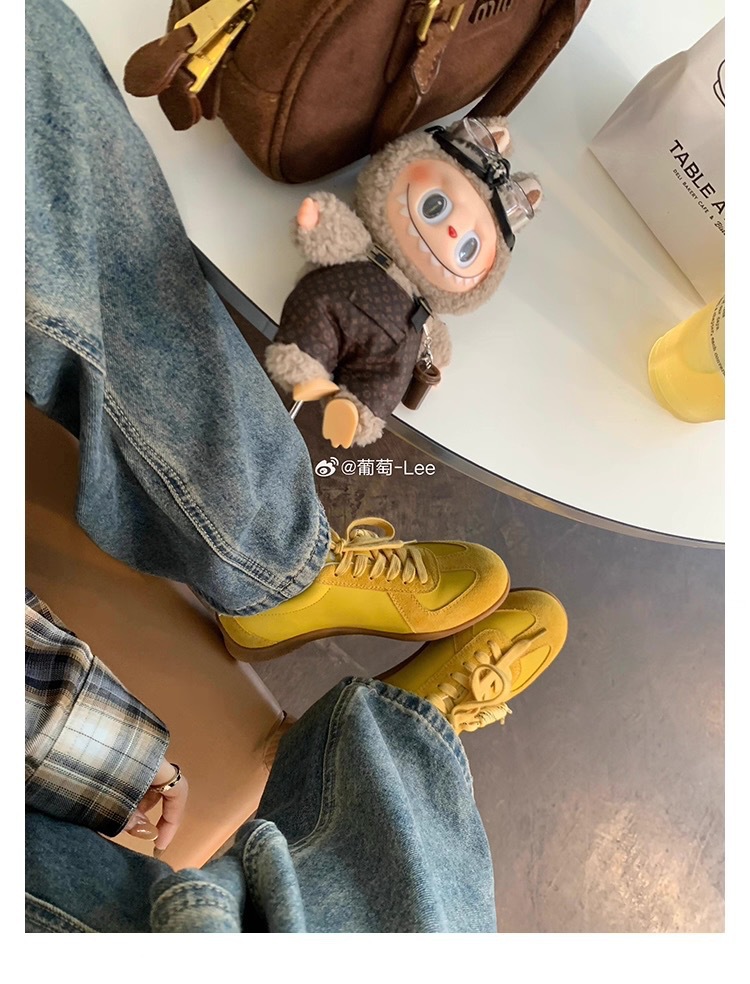 葡萄妈同款系带拼色圆头百搭舒适休闲真皮板鞋增高德训鞋女小白鞋详情20
