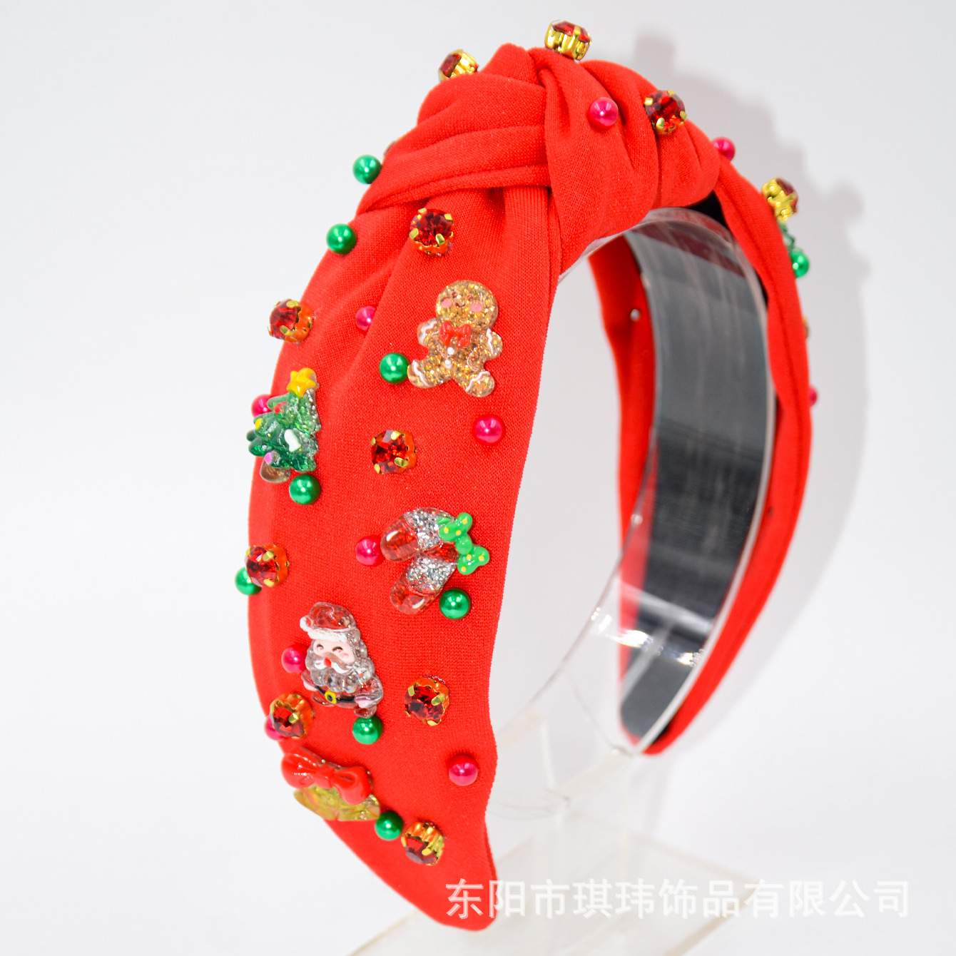 Qiwei Accessories Exclusive European and American new Christmas hair band, hair rope set, fabric, pearl Santa Claus accessory, knot hair accessory for women pic 9