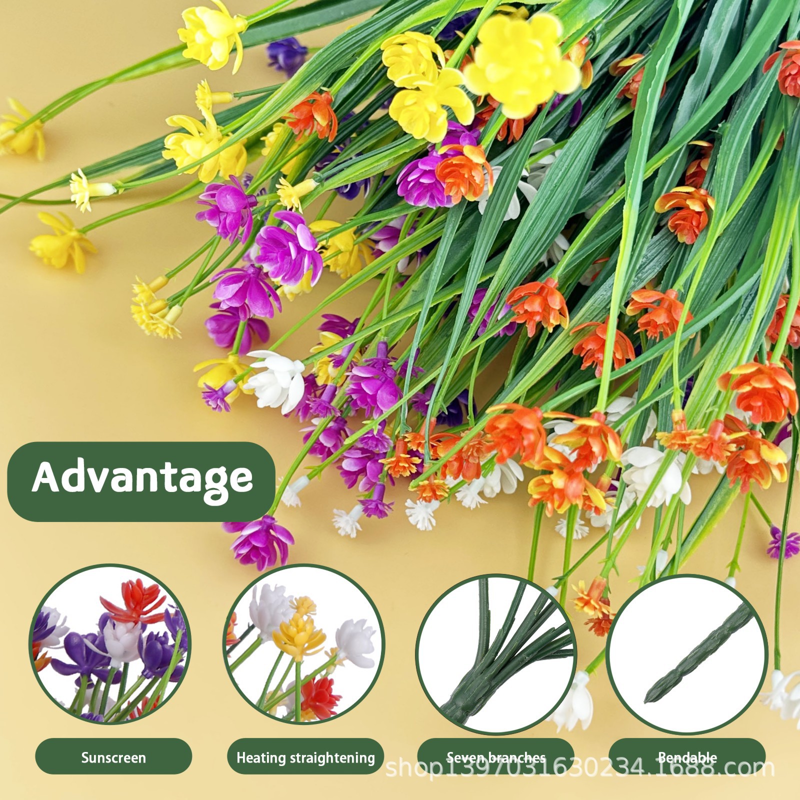 Amazon Spring grass camellia, small rose, corn, artificial flower bouquet, plastic artificial flower, outdoor UV-resistant artificial flower gift box, decorative items, indoor and outdoor decorative floral art pic 3