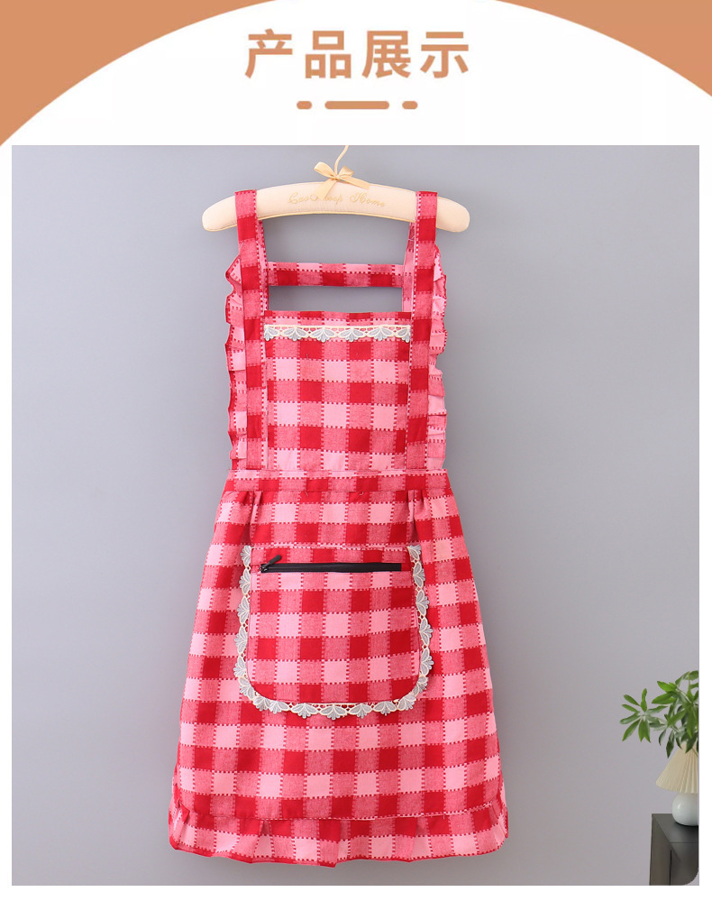 【 Chi Jia 】 Stylish lace-trimmed apron for home cooking, double-layer lining, stain-resistant and dirt-resistant work clothes pic 11