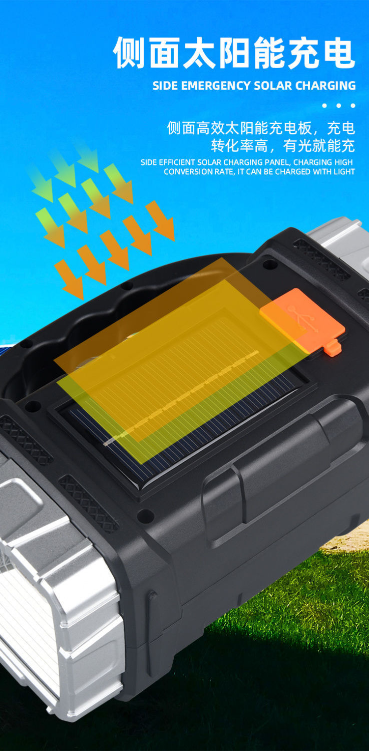 A powerful, rechargeable, ultra-long, high-power, multi-functional solar flashlight with large capacity for night market stalls pic 12